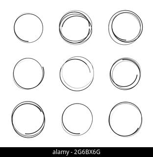 Illustration vectorielle ensemble de cercles de gribouillage dessinés à la main, isolés sur fond blanc, éléments de conception de logo. Illustration de Vecteur