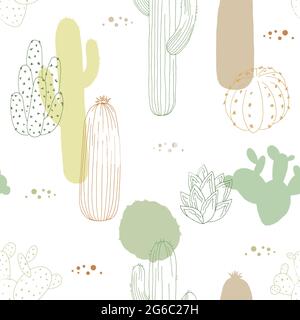 Cactus plante graphique couleur sans couture motif d'arrière-plan esquisse vecteur d'illustration Illustration de Vecteur