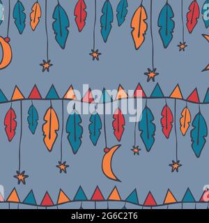 Motif vectoriel sans couture avec étoiles et lune sur fond bleu. Papier peint Aztec pour les enfants. Chambre simple textile de mode. Illustration de Vecteur