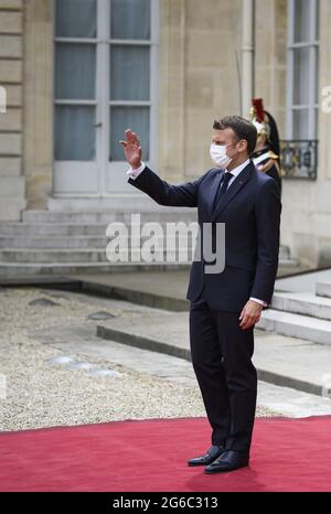 Paris, France. 05e juillet 2021. Le président français Emmanuel Macron à l'Elysée Palace de Paris le 5 juillet 2021. Photo par Eliot Blondt/ABACAPRESS.COM crédit: Abaca Press/Alay Live News Banque D'Images