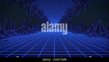 Illustration du déplacement d'un tunnel à grille bleu brillant sur une boucle sans couture Banque D'Images