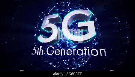 Image de 5g de texte de 5e génération sur un globe lumineux de connexions Banque D'Images
