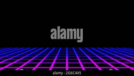 Les lignes de la grille au néon se déplacent sur fond noir Banque D'Images