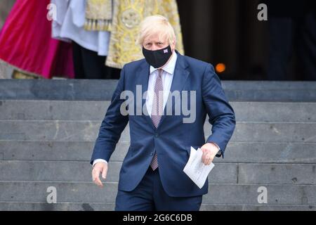 Londres, Royaume-Uni. 5 juillet 2021. Le Premier ministre Boris Johnson assistait à un service de Thanksgiving à la cathédrale Saint-Paul, à Londres, pour souligner le 73e anniversaire du NHS. Date de la photo: Lundi 5 juillet 2021. Le crédit photo devrait se lire: Matt Crossick/Empics/Alamy Live News Banque D'Images