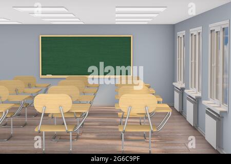 Intérieur vide école salle de classe. illustration 3d. Retour à l'école Banque D'Images