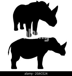 Silhouette Rhino isolée sur fond blanc. Vue latérale. Illustration vectorielle. Illustration de Vecteur