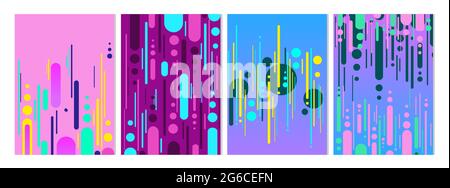 Ensemble d'illustrations vectorielles de lignes géométriques abstraites et d'arrière-plan de motif de points pour la conception de couverture. Affiche et bannière bleue, rose, jaune et verte Illustration de Vecteur