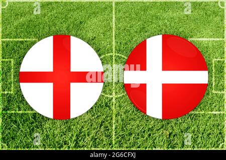 Concept pour le match de football Angleterre contre Danemark Banque D'Images
