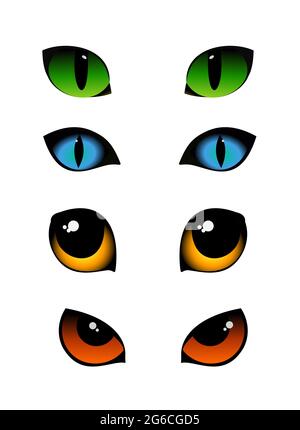 Ensemble d'illustrations vectorielles de chats émotions yeux dans différentes couleurs isolées sur fond blanc. Yeux de chats verts, bleus et jaunes. Illustration de Vecteur