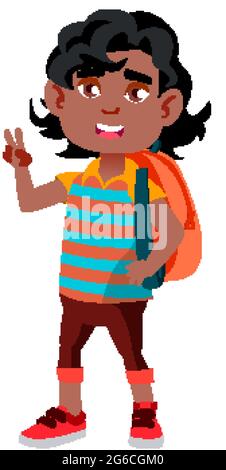 Garçon enfant allant à l'école avec sac à dos Vector Illustration de Vecteur