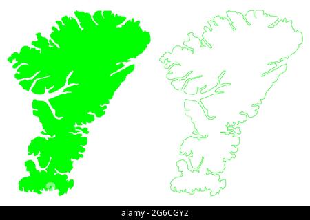 Illustration vectorielle de la carte de l'île d'Ellesmere (Canada, province du Nunavut, Amérique du Nord, îles de la Reine-Élisabeth), esquisse griffée carte d'Umingmak Nuna Illustration de Vecteur