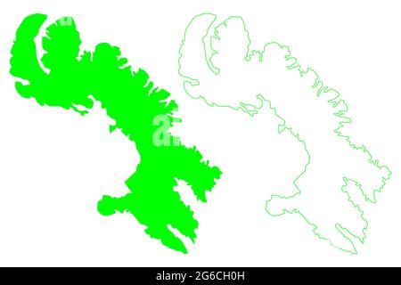 Île de Baffin (Canada, province du Nunavut, Amérique du Nord, archipel Arctique canadien) carte illustration vectorielle, croquis à gribouiller carte de la Terre de Baffin Illustration de Vecteur