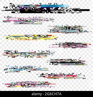 Ensemble d'illustrations vectorielles de l'effet de bruit, éléments de défaillance du signal isolés sur fond blanc. Problèmes de moniteur et d'écran TV réglés. Illustration de Vecteur