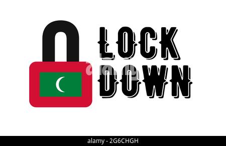 Maldives Lockdown pour la quarantaine d'épidémie de coronavirus. Crise pandémique Covid-19. Illustration du concept de verrouillage du drapeau Maldives Banque D'Images