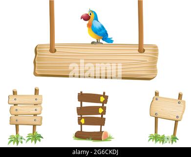 Panneaux en bois, style dessin animé. Illustration de Vecteur