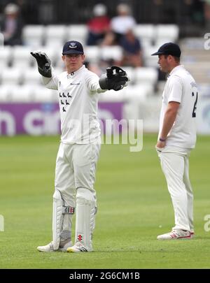 Hove, Royaume-Uni. 05e juillet 2021. Ben Brown de Sussex pendant la deuxième journée du LV County Championship Match entre Sussex et Glamourgan au 1er Central County Ground à Hove. Credit: James Boardman / Alamy Live News Banque D'Images