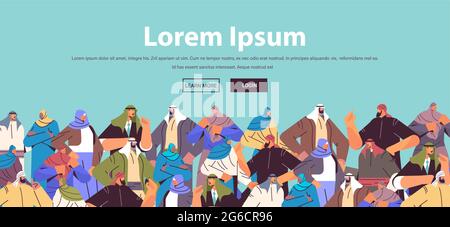 les peuples arabes rassemblent des hommes arabes femmes debout ensemble personnages de dessins animés portraits horizontaux Illustration de Vecteur