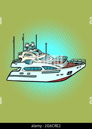 bateau de passagers yacht privé, voyage en mer et pêche Illustration de Vecteur