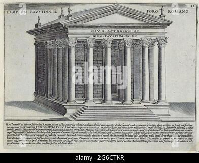 Der Tempel des Antoninus und der Faustina war ein Tempel auf dem Forum Romanum in ROM, der dem Kaiser Antoninus Pie und seiner Frau Faustina gewidmet widist, historisches ROM, Italien, Splendore dell' Antica Roma: Les splendeurs de Rome, Circa 1625 / Rome historique, Italie, Temple d'Antoninus et Faustina était un temple dans le Forum romain de Rome dédié à l'empereur Antoninus Pie et sa femme Faustina., Historisch, historique, numérique amélioration de la reproduction d'un original du XVIIe siècle / digitale Reproduktion einer Originalvorlage aus dem 17. Jahrhundert, Originaldatum nicht bekannt, Banque D'Images