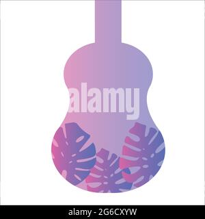 Guitare .gradient. Arrière-plan blanc. À l'intérieur des formes de néon, différentes plantes poussent dans des gouttelettes liquides. Une nouvelle direction pour votre conception. Arrière-plan blanc Illustration de Vecteur