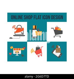 Icônes de commerce électronique et de shopping en ligne. Collection Flat design. Vecteur créatif de processus d'e-business avec des icônes plates, Infographic design de e-commerce Illustration de Vecteur