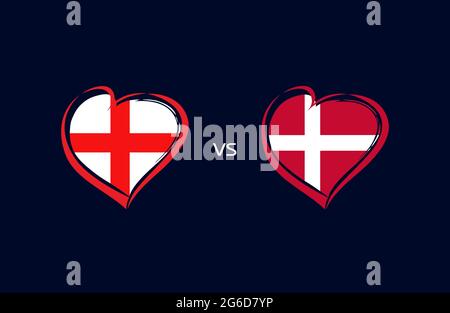 Angleterre vs Danemark, drapeaux dans l'emblème de coeur. Drapeaux de football anglais et danois sur fond bleu. Illustration vectorielle pour la coupe de football Illustration de Vecteur