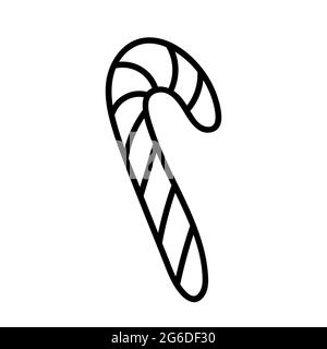 Canne de Noël isolée sur fond blanc. Illustration vectorielle simple dessinée à la main, style doodle. Parfait pour les cartes, le logo, les invitations, les décorations, les motifs de vacances. Illustration de Vecteur