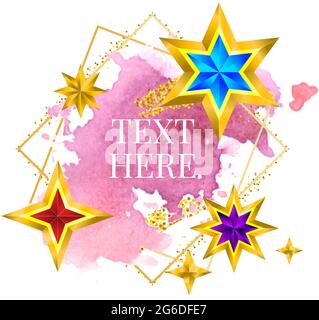 ensemble de cadres polygonaux. Triangles scintillants argentés, formes géométriques. Forme en losange avec lavages à l'aquarelle. Modèle minimal pour les créations créatives, la carte Illustration de Vecteur