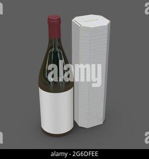 Rendu 3D - image haute résolution octogonale exclusive modèle de boîte à vin isolé sur fond gris, détails de haute qualité du carton Banque D'Images