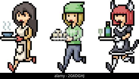 pixel art du serveur femelle de restaurant Illustration de Vecteur