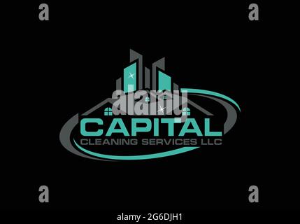 Services de nettoyage logo Capital Cleaning Service Wordmark logo Design Vector Template Illustration de Vecteur