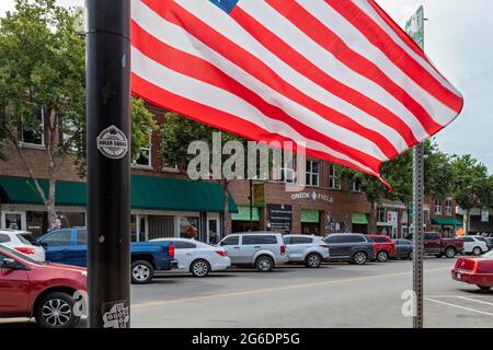 Tulsa, Oklahoma - Greenwood Avenue, au cœur du quartier de Greenwood, connu sous le nom de « Black Wall Street ». Il a été brûlé au sol avec beaucoup d'Africain Banque D'Images