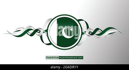 Motif Pakistan Independence Day avec drapeau du cercle du Pakistan et ruban volant. Bon modèle pour la conception de la Journée nationale du Pakistan. Illustration de Vecteur