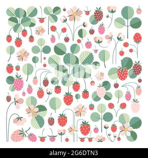 Ensemble de fraises de jardin avec baies rouges et brindilles Illustration de Vecteur