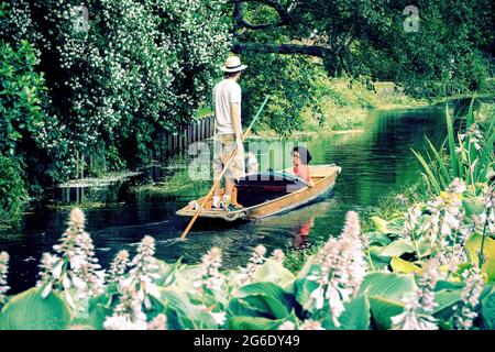 Punting sur la rivière Stour, West Gate Canterbury Kent Royaume-Uni Banque D'Images