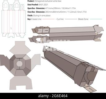 Boîte à vin exclusive octogonale pour une bouteille modèle de conception d'emballage fermeture à pression découpe inférieure - Vector Illustration de Vecteur
