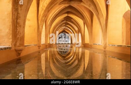 Réservoir d'eau historique, Los Banos de Dona Maria de Padilla, Palais Alcazar, Séville, Andalousie, Espagne Banque D'Images