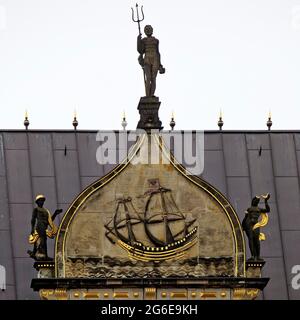 Schuetting, Maison des marchands de Brême, Chambre de Commerce, marché, détail de la façade, Brême, Allemagne Banque D'Images