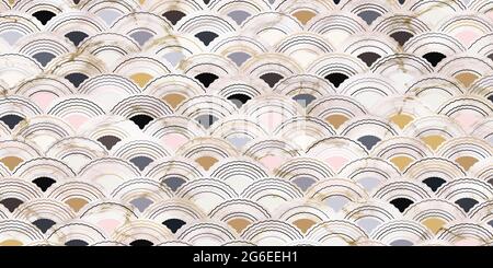 Abstrait géométrique sans couture motifs cercles se chevauchant.fond traditionnel couleur pastel avec ligne de marbre texture design pour la moquette, papier peint Illustration de Vecteur