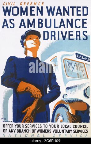 Affiche de recrutement vintage pour les femmes ambulanciers pour la Défense civile américaine Banque D'Images