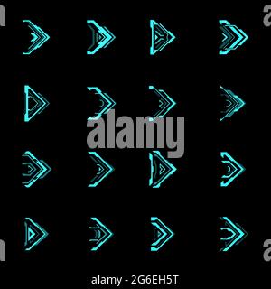 HUD futuriste flèches et pointeurs de navigation interface de vecteur. SCI Fi et jeux de cyberpunk. Curseurs de flèche au néon bleu, signes suivants et moveme droit Illustration de Vecteur