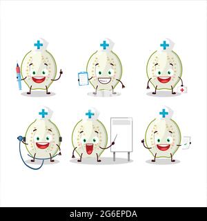 Médecin profession émoticône avec barre oblique de goyave fruit personnage de dessin animé. Illustration vectorielle Illustration de Vecteur