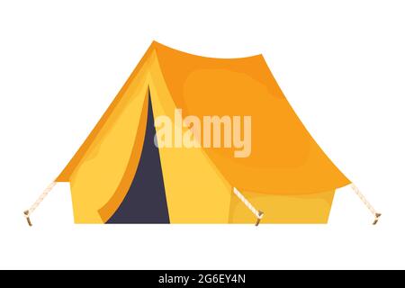 Équipement de tente de voyage de camping dans le style de dessin animé isolé sur fond blanc. Aventure et activité, maison portable extérieure. Illustration vectorielle Illustration de Vecteur