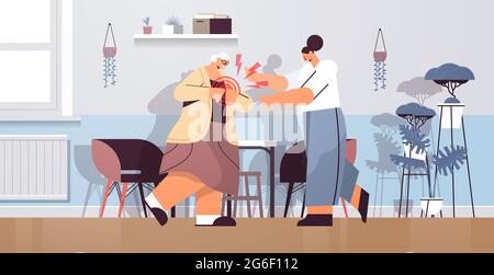 femme âgée souffrant de crise cardiaque inflammation des muscles concept douloureux inflammation zone mise en évidence en rouge Illustration de Vecteur