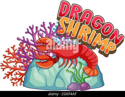 Personnage de dessin animé de homard avec une bannière de police de Dragon Shrimp illustration isolée Illustration de Vecteur