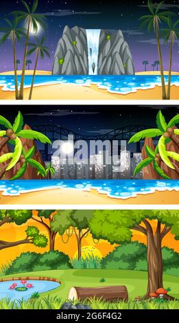 Illustration de trois scènes horizontales de nature différentes Illustration de Vecteur