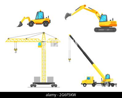 Ensemble d'icônes des machines de construction. Équipement de construction Illustration de Vecteur