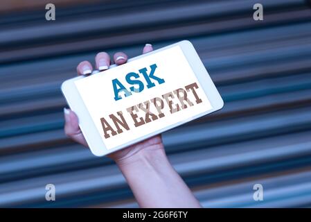 Texte d'écriture Demandez à un expert. Mot écrit sur la confirmation qui a lu comprendre et accepter les directives fonctionnalités d'appel vocal et vidéo Banque D'Images