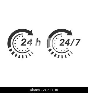 flèche circulaire de 24 7 heures pour l'icône de service en continu. Non stop, vingt-quatre heures de support vecteur. Illustration de Vecteur
