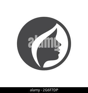 Jolie femme profil de coiffure icône de vecteur. Belle silhouette de fille et de cheveux de visage. Illustration de Vecteur